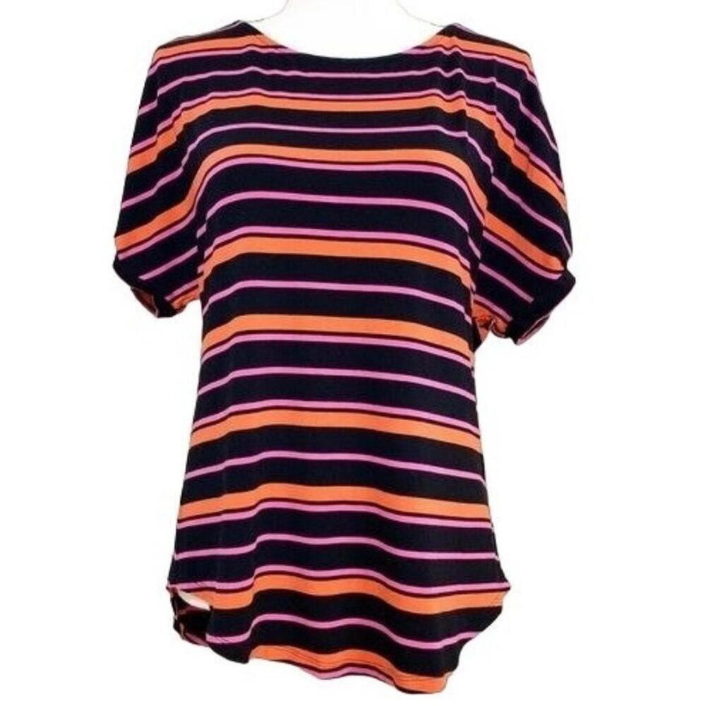 IMNYC Isaac Mizrahi Puff Sleeve‎ Soft Stretch Colorful Stripes Blouse Top Small
